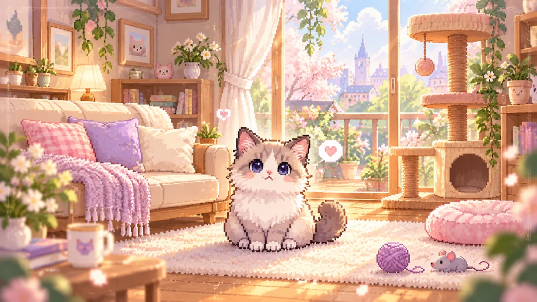 RUM-CHAN PIXEL Ver.2 小さなピクセル猫の暮らし AI制作イメージビジュアル