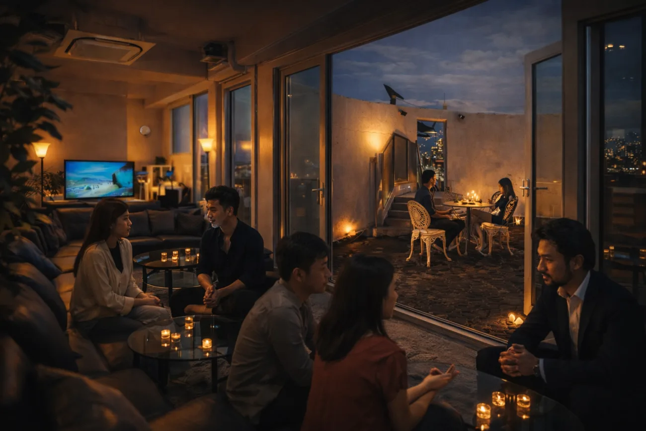 気負わず会話を楽しめる落ち着いたサロンの夜