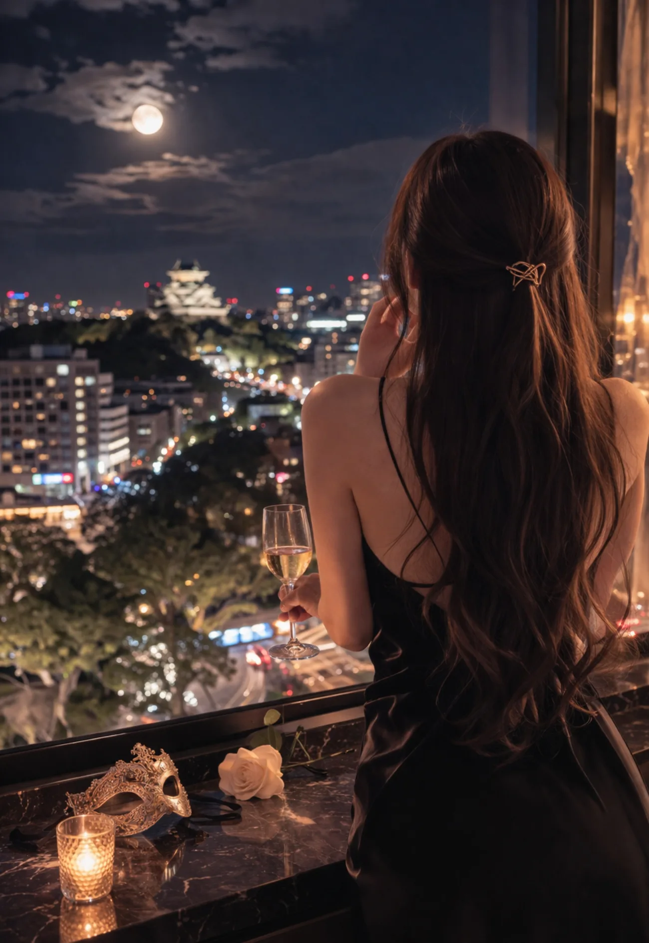 熊本の夜へ向かう人物を描いた物語的ビジュアル