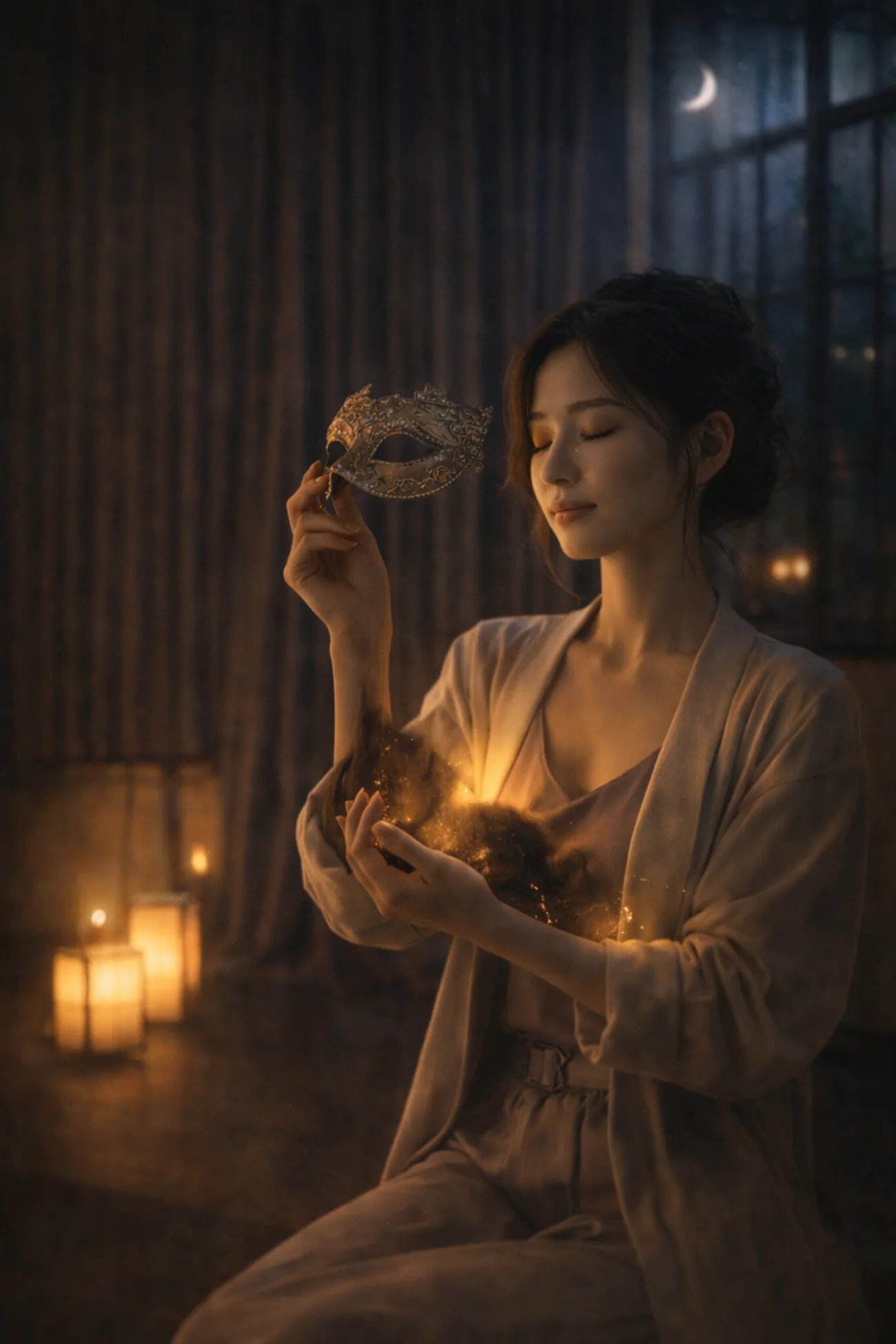 仮面を手に取る静かな儀式