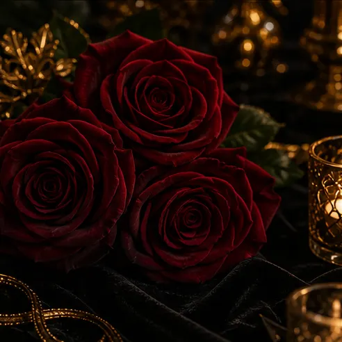 深紅の薔薇と小物でつくる夜の雰囲気